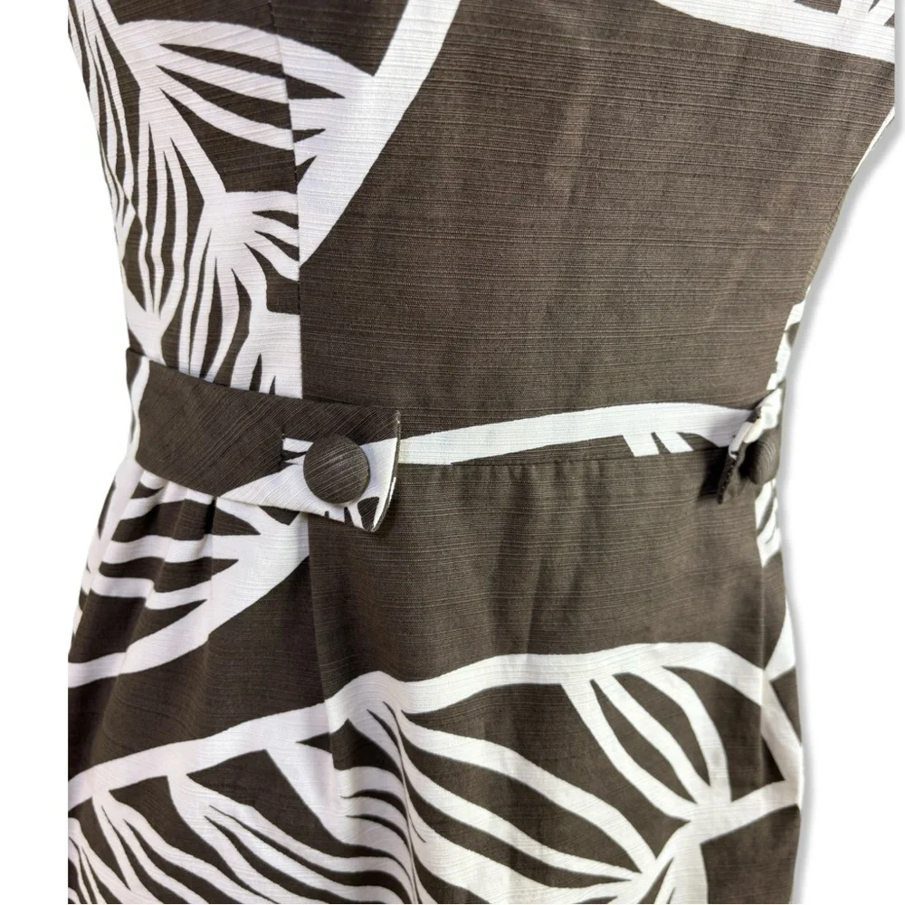 ⭐️ANTHROPOLOGIE Tabitha Palm Leaf Floral Sheath Dress Brown Cotton Tropical - Picture 3 of 6